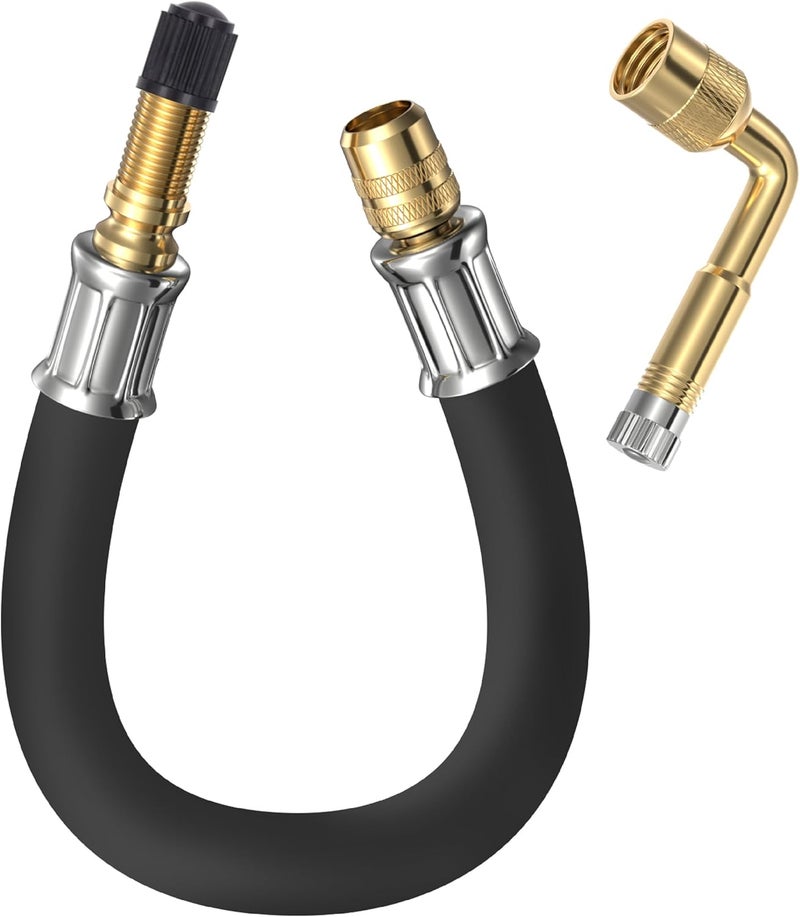 ecocstm Tire Valve Extension, 8.25 Inch Flexible Tire Valve Extenders, 90 Degree Schrader Valve Adapter, Tire Valve Stem Extension, Universal Flexible Tire Valve for Cars Rv Truck Motorcycle Bike Scooter - Image 1